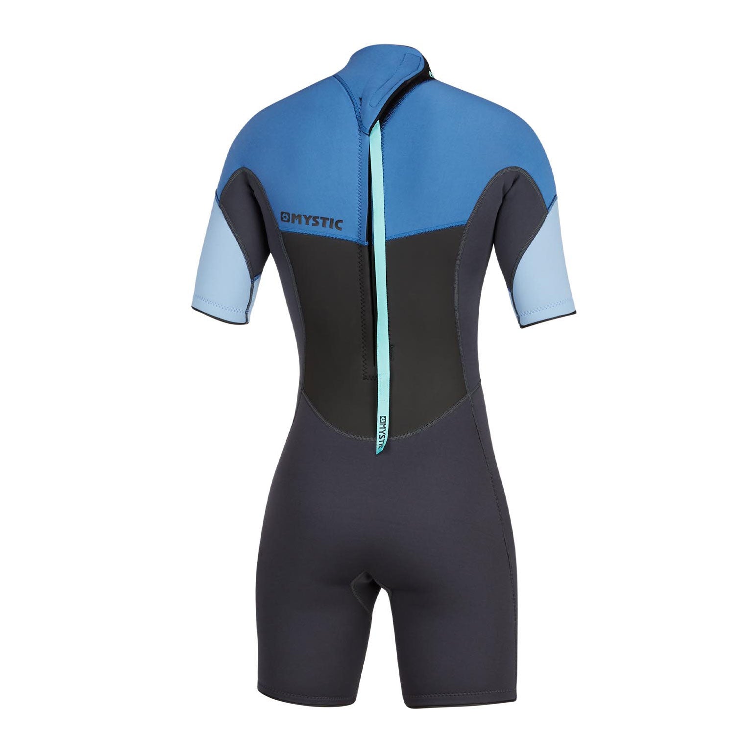  Mystic Womens Brand 3/2mm Back-Zip Flatlock Shorty Wetsuit - Menthol Blue