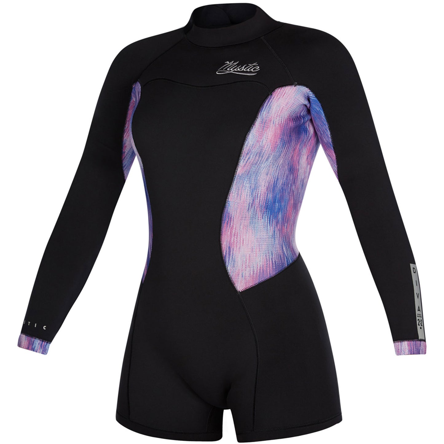  Mystic Womens Diva 2/2mm B-Zip Longarm Shorty Wetsuit - Black/Purple