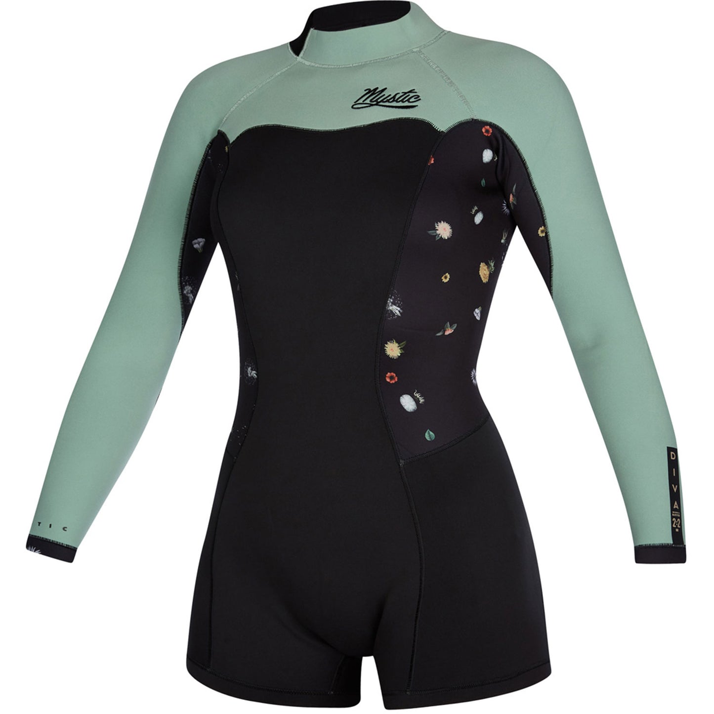  Mystic Womens Diva 2/2mm B-Zip Longarm Shorty Wetsuit - Black