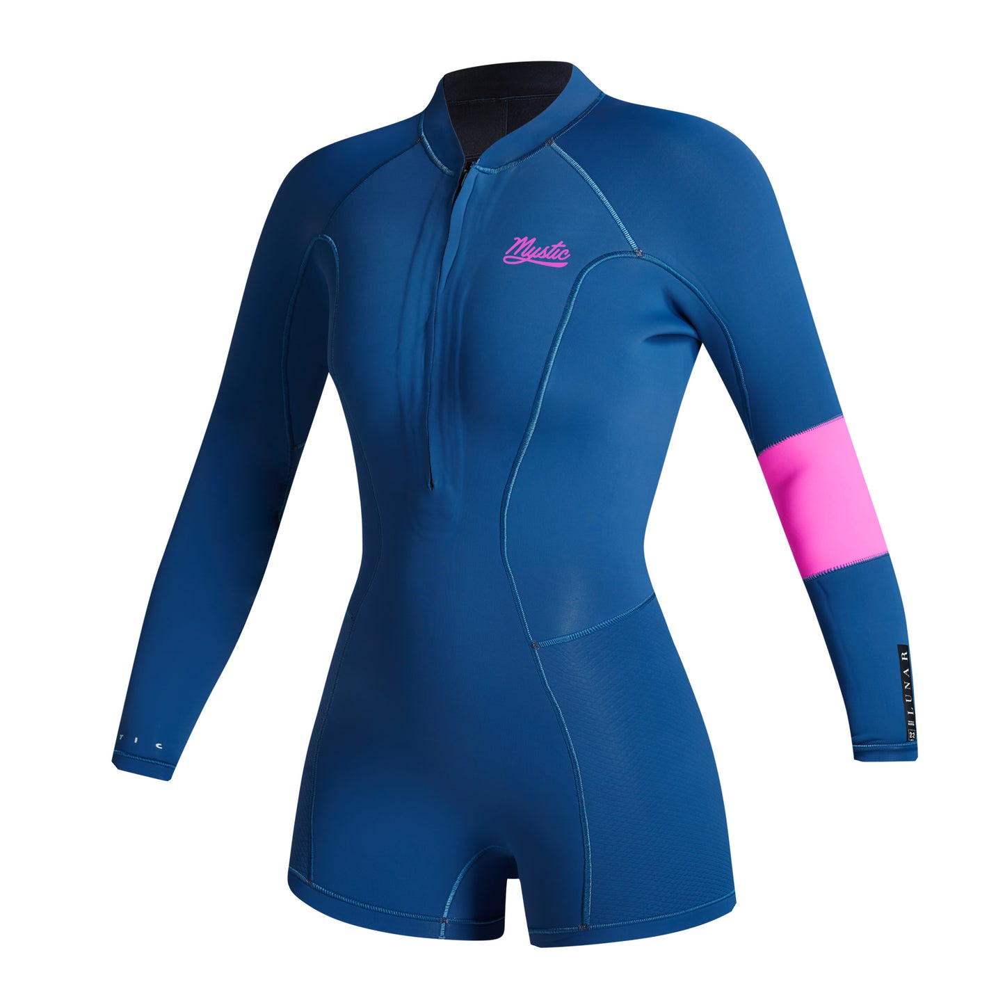  Mystic Womens Lunar 2/2mm Front-Zip Longarm Shorty Wetsuit - Summer Blue