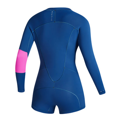  Mystic Womens Lunar 2/2mm Front-Zip Longarm Shorty Wetsuit - Summer Blue