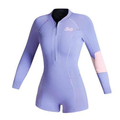  Mystic Womens Lunar 2/2mm Front-Zip Longarm Shorty Wetsuit - Pastel Lilac