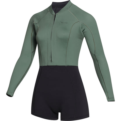  Mystic Womens Lunar 2/2mm Front-Zip Longarm Shorty Wetsuit - Olive