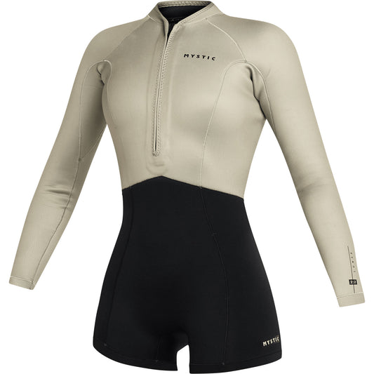  Mystic Womens Lunar 2/2mm Front-Zip Longarm Shorty Wetsuit - Dirty White