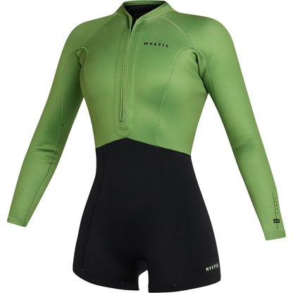  Mystic Womens Lunar 2/2mm Front-Zip Longarm Shorty Wetsuit - Soft Green